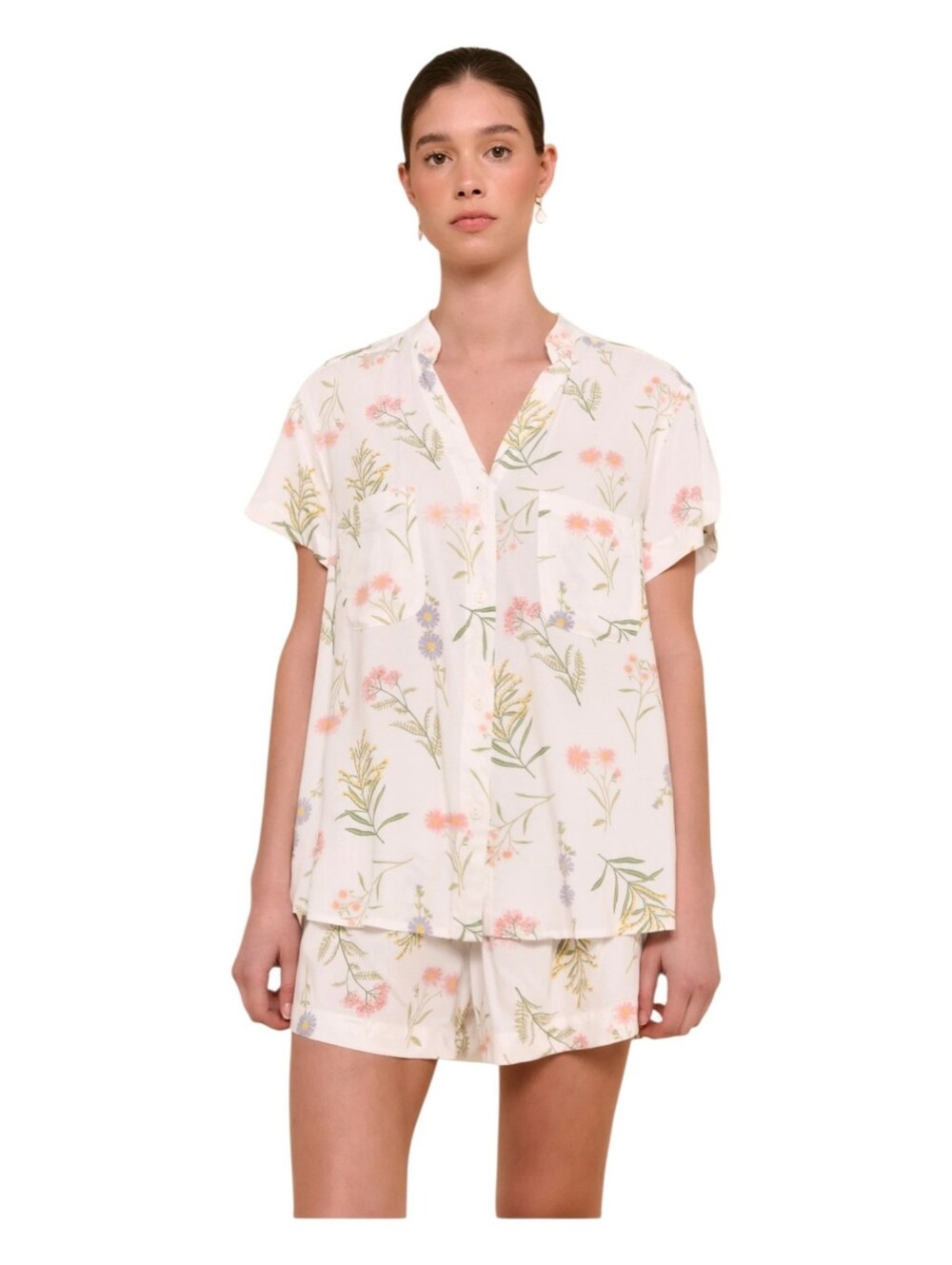 Piyama Womens Colorful Wild Flower Print Maggie Pajama Top Size Large
